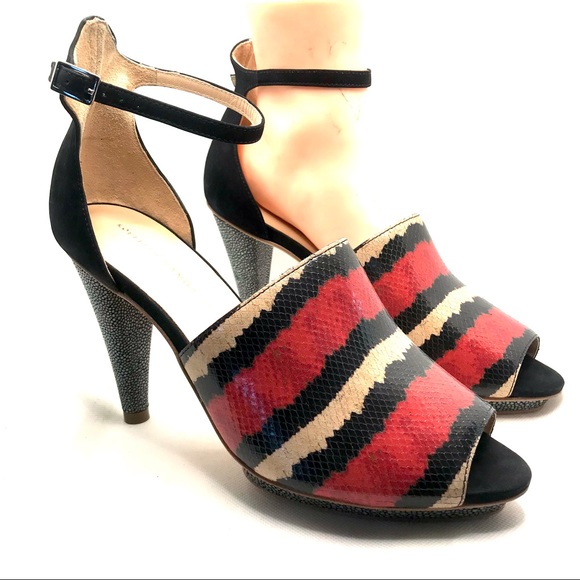 LOEFFLER RANDALL "ROSIE" RED, BLACK & CREAM LEATHER PLATFORM HEELS (9B) - Picture 11 of 14